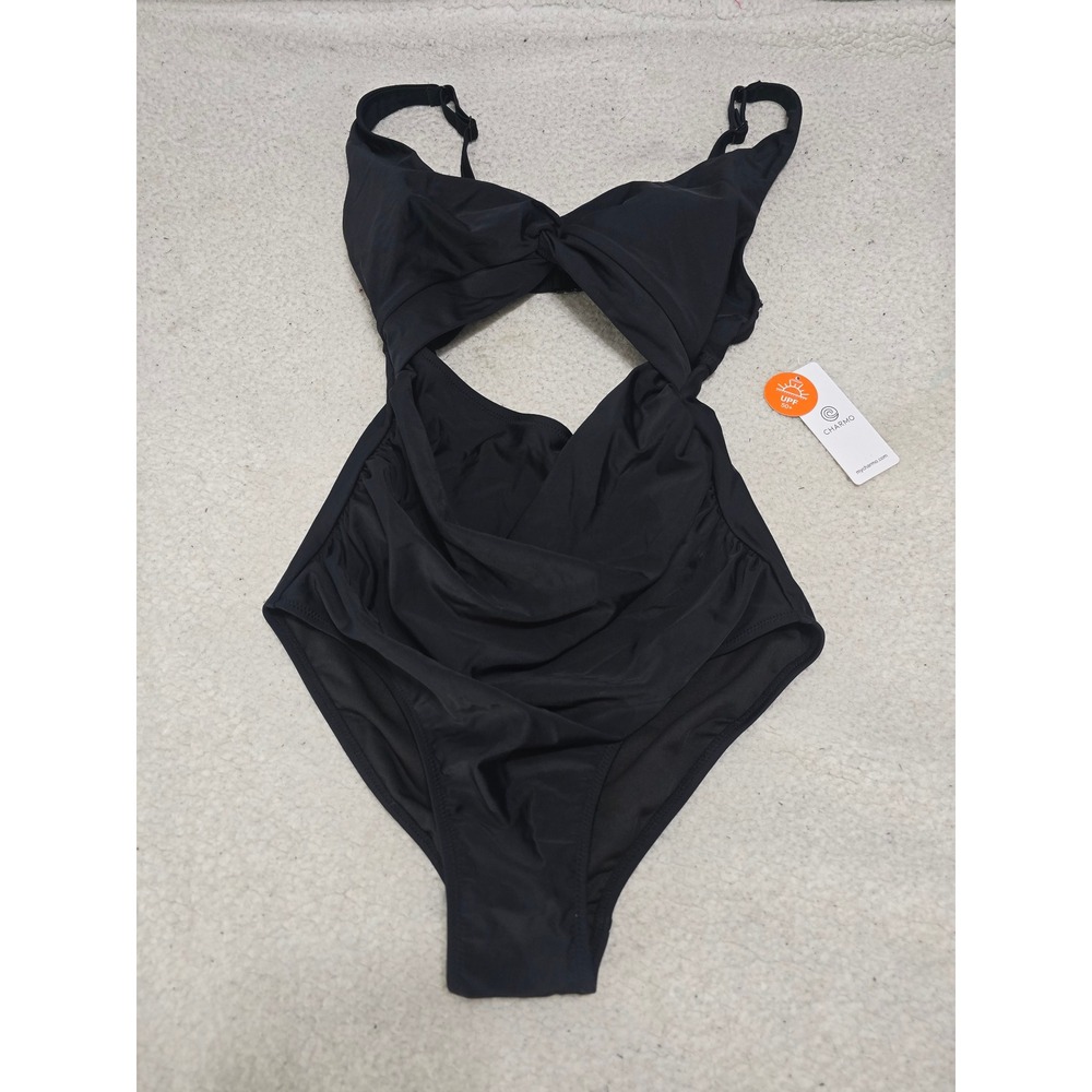 Charmo Womens Black Cutout One Piece Swimsuit Monokini UPF 50+ Size Medium NEW - Picture 5 of 6